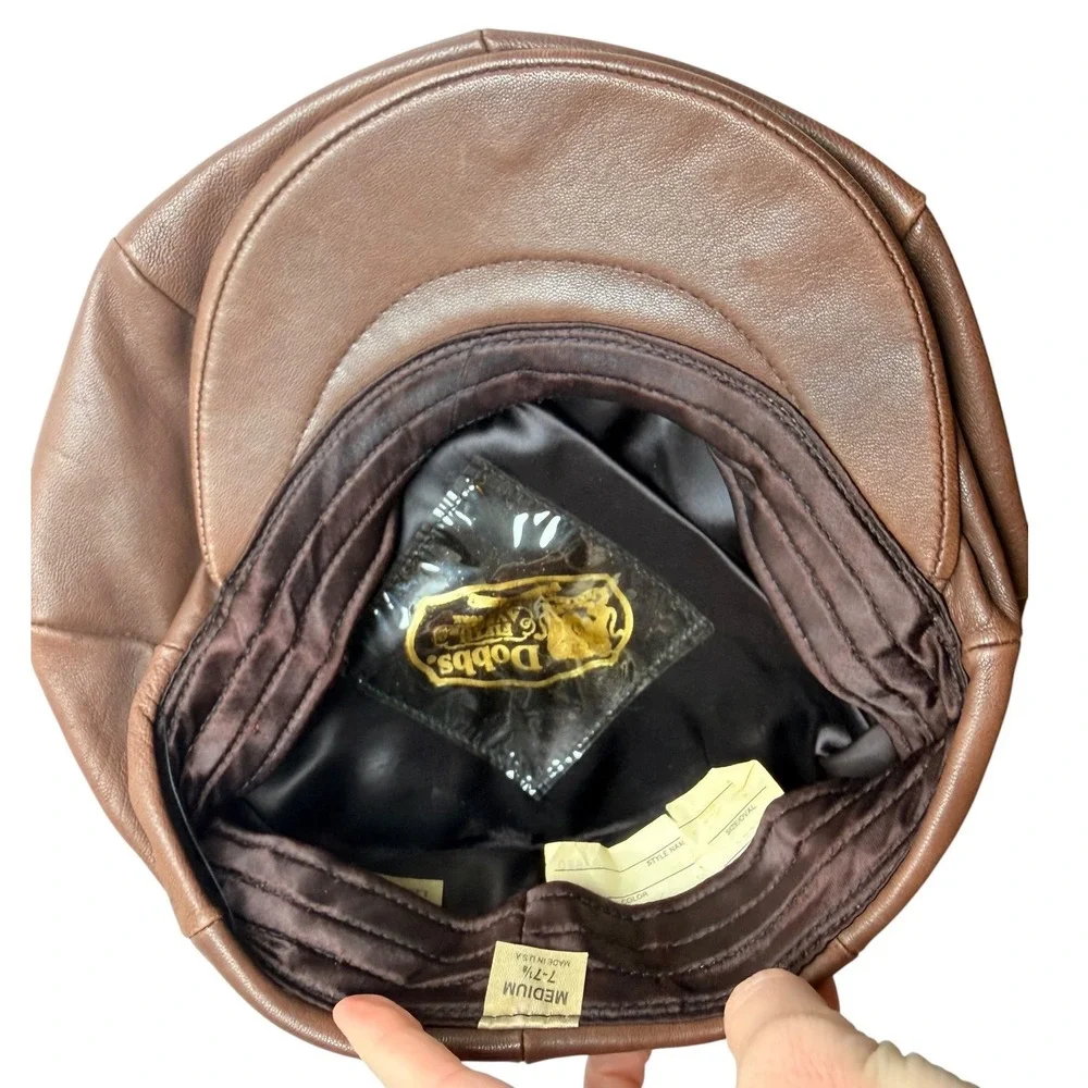 Vintage Dobbs Fifth Avenue Leather Newsboy Baker Boy Cap Brown USA M - Picture 9 of 16